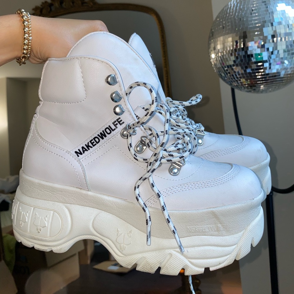 Naked Wolfe Spike White Leather Shoes